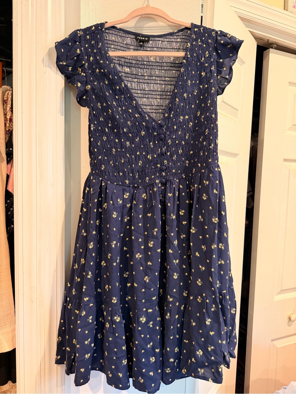 torrid Navy Blue Floral Smocked Midi Dress
